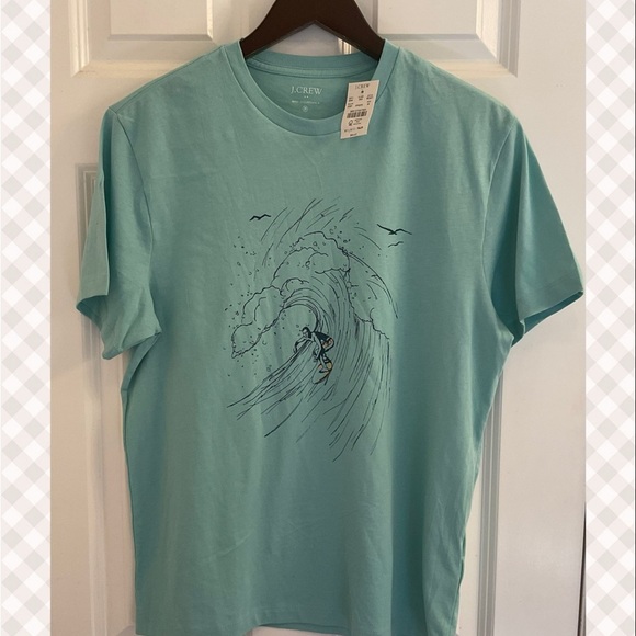J. Crew Factory Big Wave Graphic Tee - NWT - Medium - Deep Spearmint - Picture 1 of 8